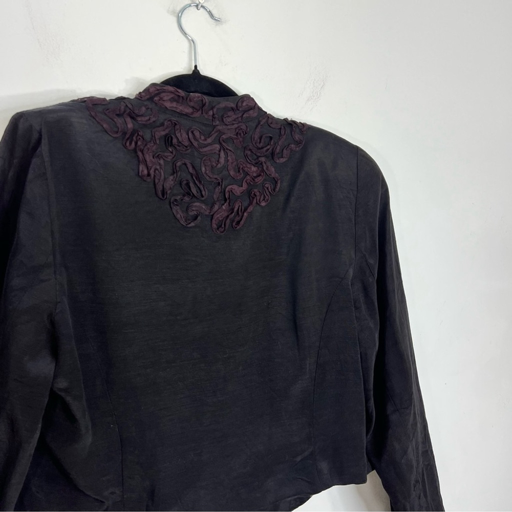 Vintage 80s Mister Leonard black applique cropped open front jacket blazer M - Picture 8 of 13